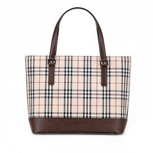 Burberry Nova Check Tote Bag Beige Tan Brown Canvas Leather
